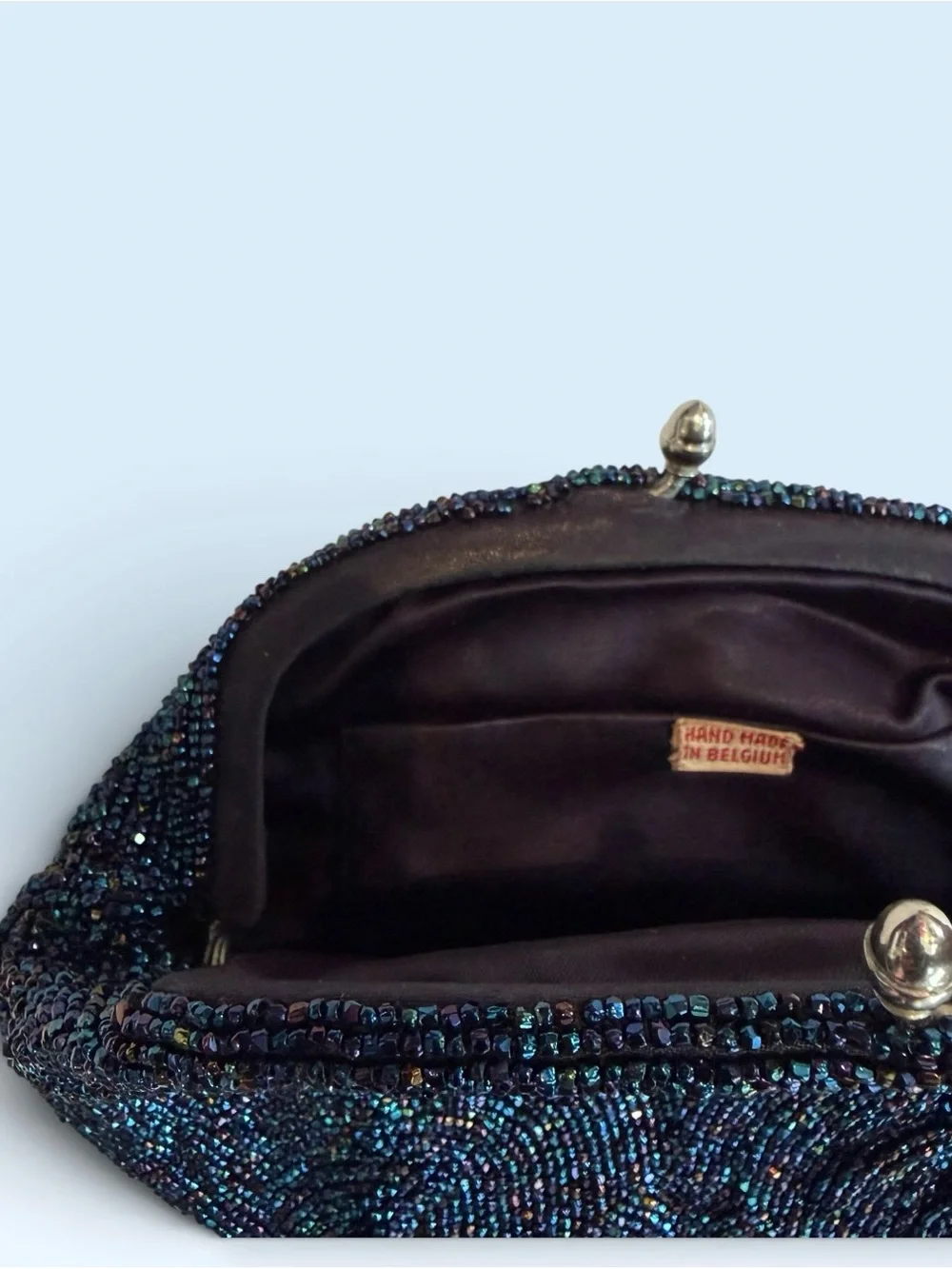 Hand Crafted In Belgium Navy Beaded Evening Clutch